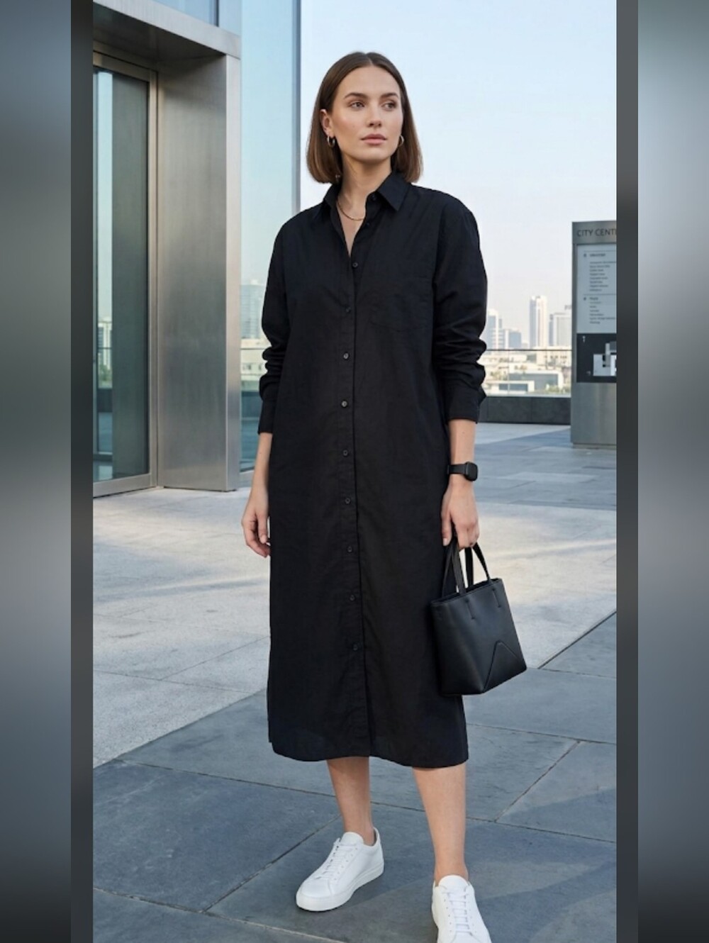Old Navy Long Sleeve Loose Midi Shirt Dress S TALL Black Minimalist Lagonlook